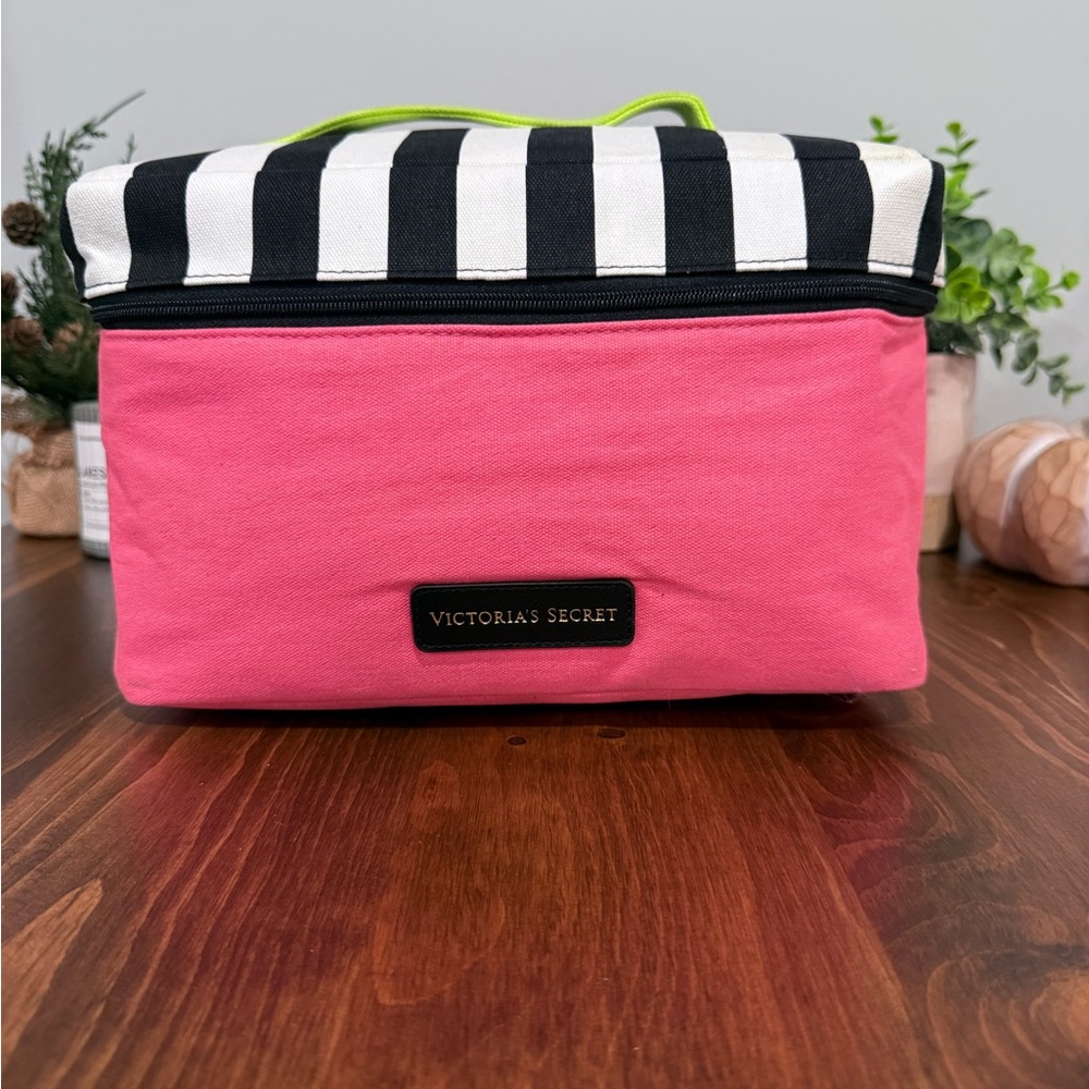 Victoria's Secret Pink and Black Striped Lingerie Bag
